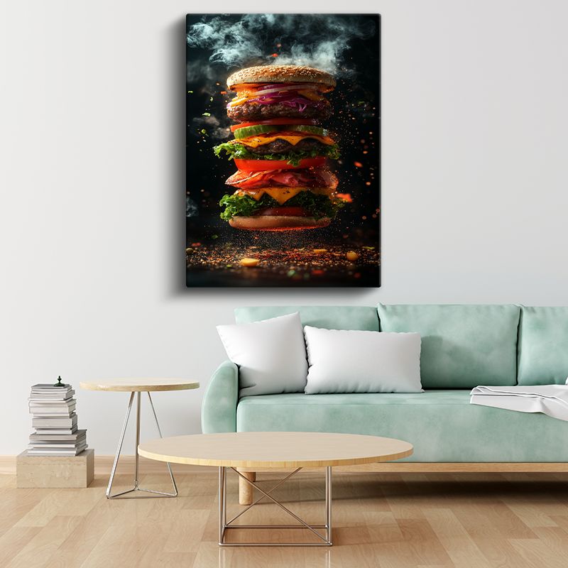 Lezzetli Hamburger - Dumanlı Gourmet Burger Kanvas Tablo