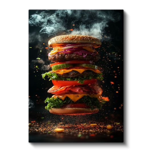 Lezzetli Hamburger - Dumanlı Gourmet Burger Kanvas Tablo