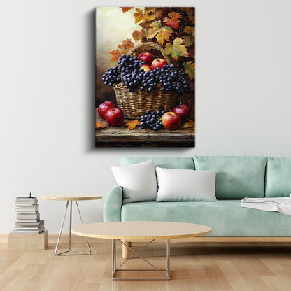 Sonbahar Hasadı - Üzüm ve Elma Sepeti Kanvas Tablo