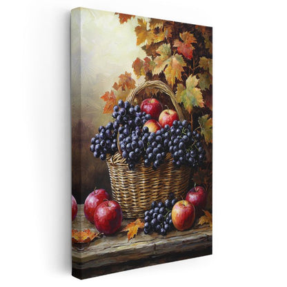 Sonbahar Hasadı - Üzüm ve Elma Sepeti Kanvas Tablo