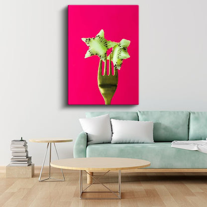 Kivi Yıldızı - Fuşya Fondaki Meyve Sanatı Kanvas Tablo