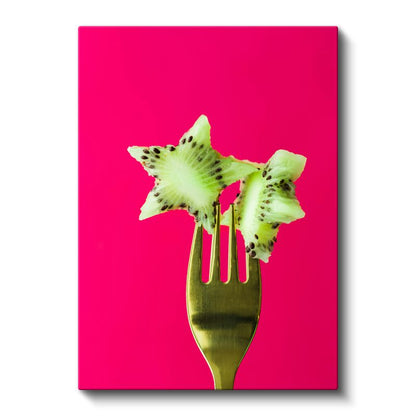 Kivi Yıldızı - Fuşya Fondaki Meyve Sanatı Kanvas Tablo