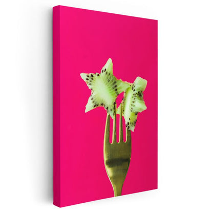 Kivi Yıldızı - Fuşya Fondaki Meyve Sanatı Kanvas Tablo