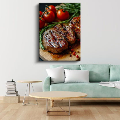 Izgara Biftek - Aromatik Baharatlar Kanvas Tablo