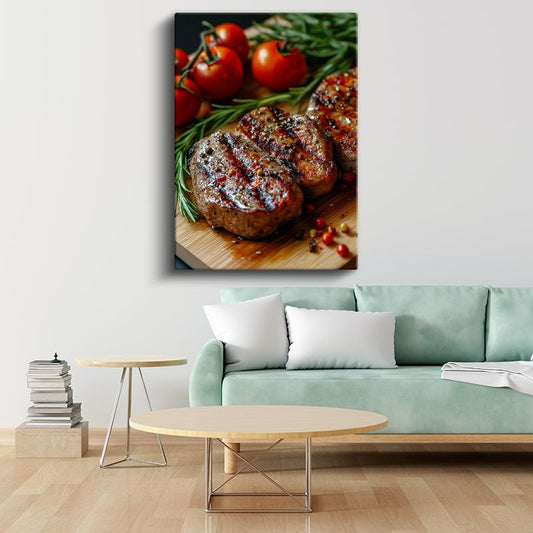Izgara Biftek - Aromatik Baharatlar Kanvas Tablo