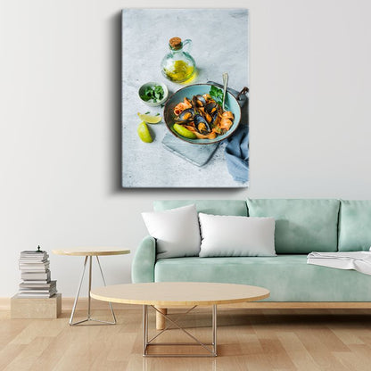 Deniz Mahsullü Makarna - Akdeniz Mutfağından Gurme Tabak Kanvas Tablo