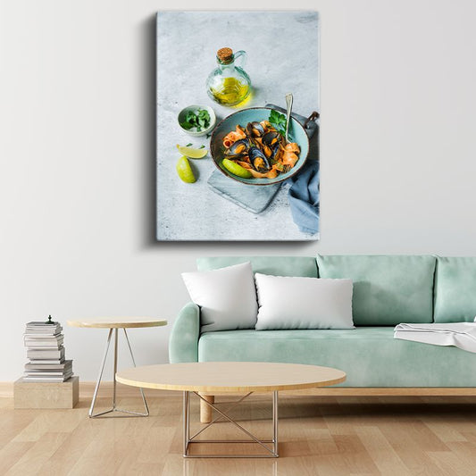 Deniz Mahsullü Makarna - Akdeniz Mutfağından Gurme Tabak Kanvas Tablo