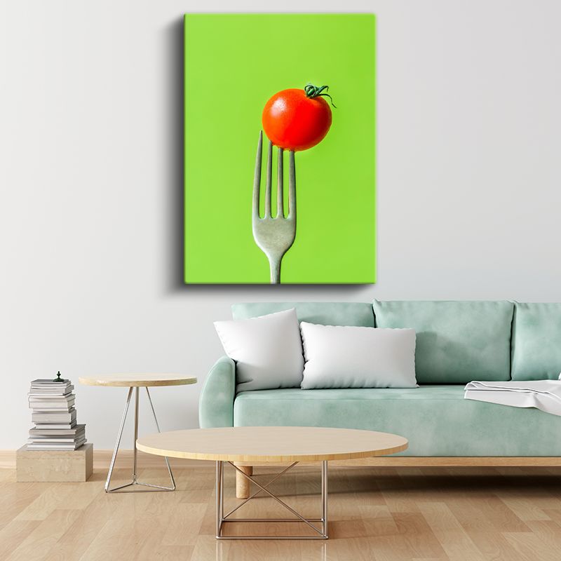 Taze Domates - Çatalda Minimalist Sunum Kanvas Tablo