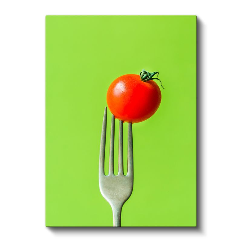 Taze Domates - Çatalda Minimalist Sunum Kanvas Tablo