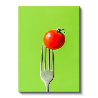 Taze Domates - Çatalda Minimalist Sunum Kanvas Tablo