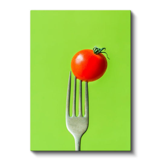 Taze Domates - Çatalda Minimalist Sunum Kanvas Tablo