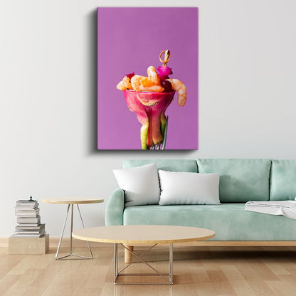 Karides Kokteyli - Çiçek Sunumlu Deniz Ürünü Kanvas Tablo