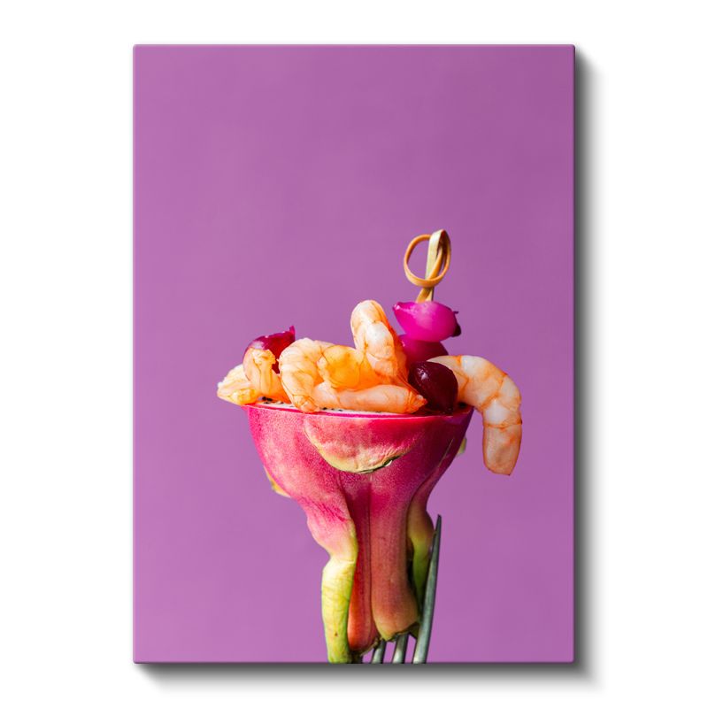 Karides Kokteyli - Çiçek Sunumlu Deniz Ürünü Kanvas Tablo