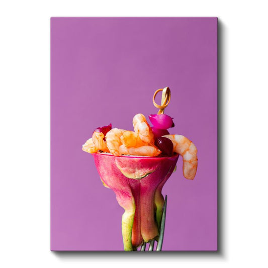 Karides Kokteyli - Çiçek Sunumlu Deniz Ürünü Kanvas Tablo
