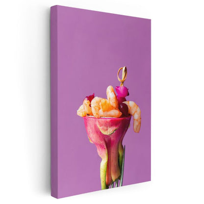 Karides Kokteyli - Çiçek Sunumlu Deniz Ürünü Kanvas Tablo