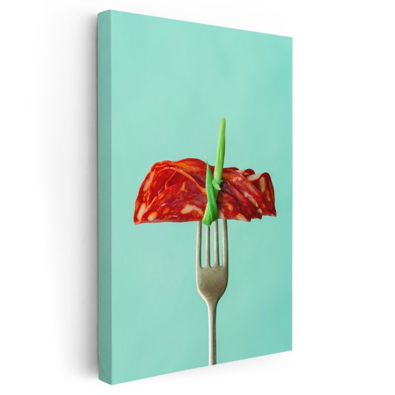 İtalyan Charcuterie - Çatalda Sucuk Dilimi Kanvas Tablo