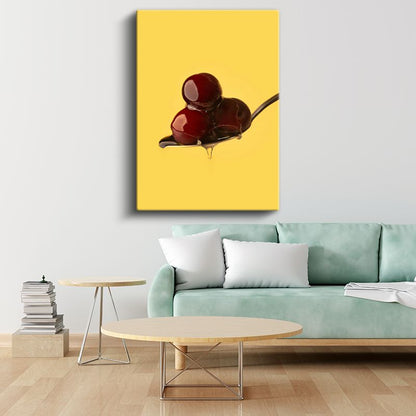 Kiraz Üçlüsü - Kaşıkta Tatlı Meyve Kanvas Tablo