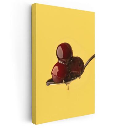 Kiraz Üçlüsü - Kaşıkta Tatlı Meyve Kanvas Tablo