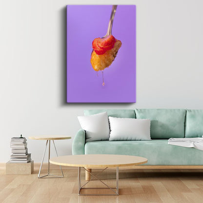 Çilekli Tatlı - Kaşıkta Damlayan Lezzet Kanvas Tablo