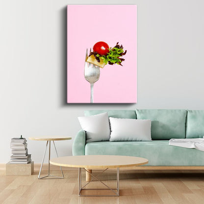 Taze Salata - Çatalda Lezzet Dokunuşu Kanvas Tablo