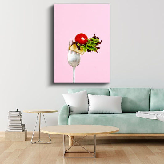 Taze Salata - Çatalda Lezzet Dokunuşu Kanvas Tablo