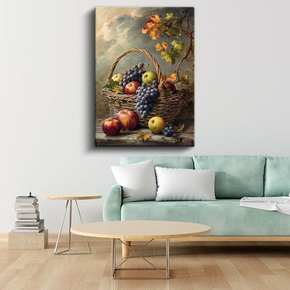 Sonbahar Hasadı - Klasik Meyve Sepeti Kompozisyonu Kanvas Tablo