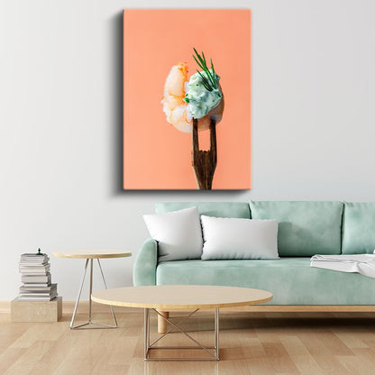 Karides Zarafeti - Çatalla Sunulan Deniz Lezzeti Kanvas Tablo