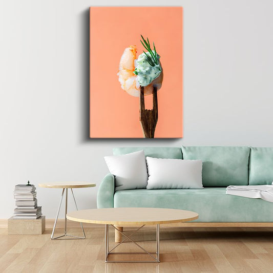 Karides Zarafeti - Çatalla Sunulan Deniz Lezzeti Kanvas Tablo