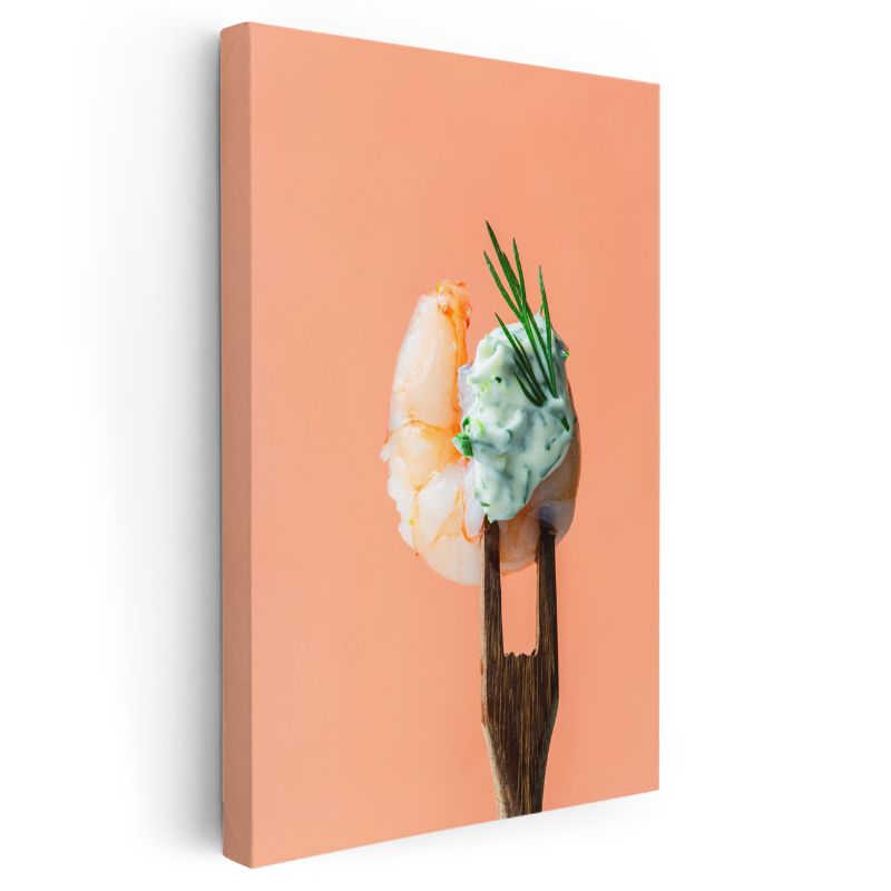 Karides Zarafeti - Çatalla Sunulan Deniz Lezzeti Kanvas Tablo