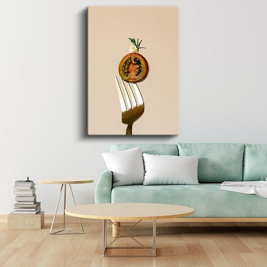 Kivi Dilimi - Çatalla Sunulan Egzotik Lezzet Kanvas Tablo