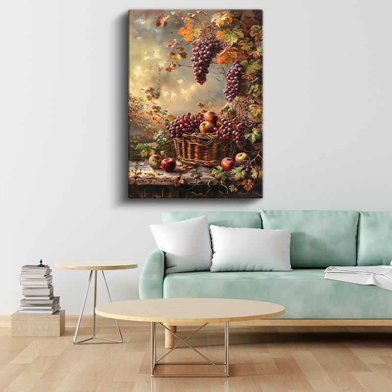 Bağ Bozumu - Klasik Üzüm ve Elma Natürmortu Kanvas Tablo