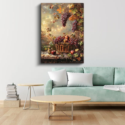 Bağ Bozumu - Klasik Üzüm ve Elma Natürmortu Kanvas Tablo