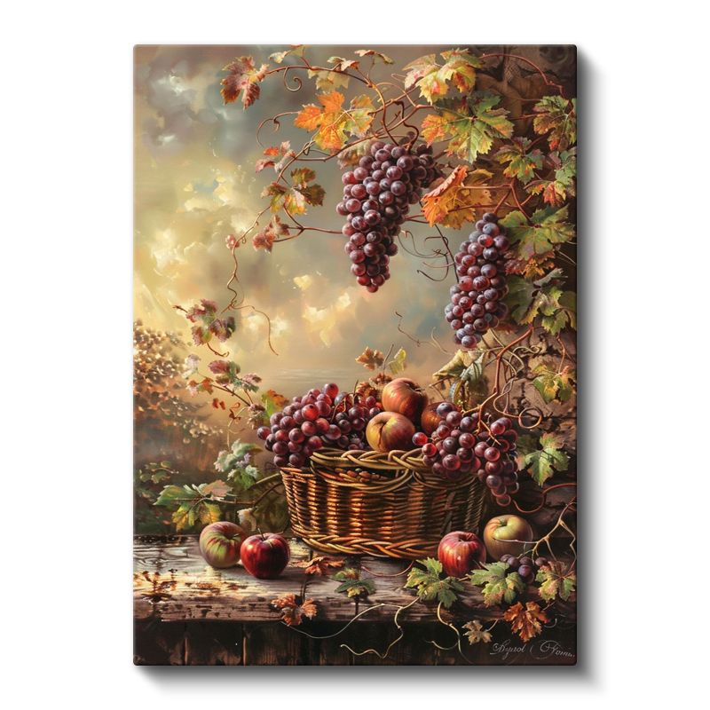 Bağ Bozumu - Klasik Üzüm ve Elma Natürmortu Kanvas Tablo