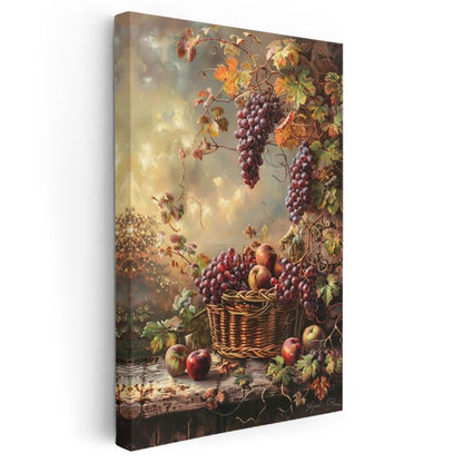 Bağ Bozumu - Klasik Üzüm ve Elma Natürmortu Kanvas Tablo