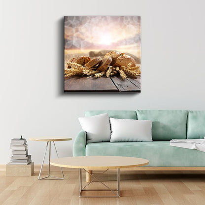 Fırından Taze - Rustik Ekmek ve Buğday Kanvas Tablo