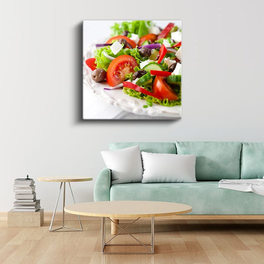 Renkli Salata Tabağı - Zeytinli Peynirli Akdeniz Lezzeti Kanvas Tablo