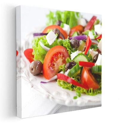 Renkli Salata Tabağı - Zeytinli Peynirli Akdeniz Lezzeti Kanvas Tablo