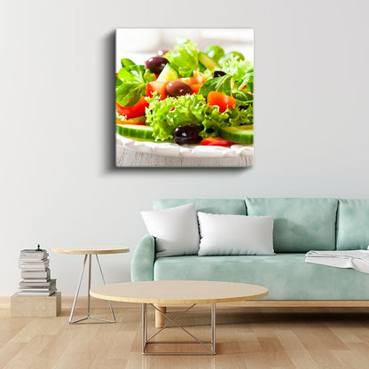 Taze Bahçe Salatası - Zeytinli Yeşillik Ziyafeti Kanvas Tablo