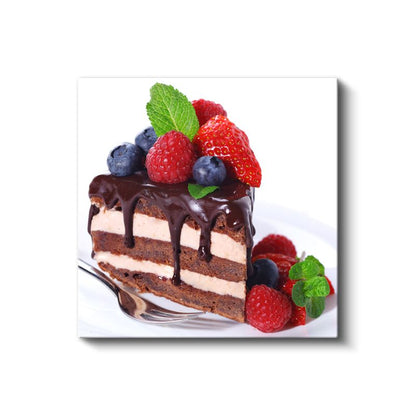 Meyveli Pasta Dilimi - Çikolata Soslu Tatlı Ziyafet Kanvas Tablo