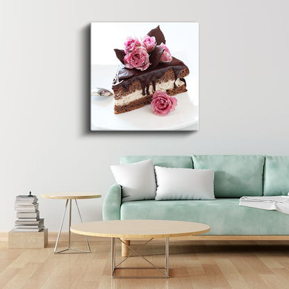 Çikolatalı Pasta - Gül Süslemeli Lezzet Kanvas Tablo