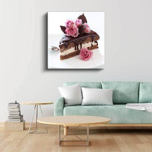 Çikolatalı Pasta - Gül Süslemeli Lezzet Kanvas Tablo