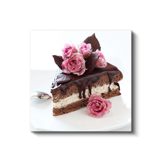 Çikolatalı Pasta - Gül Süslemeli Lezzet Kanvas Tablo