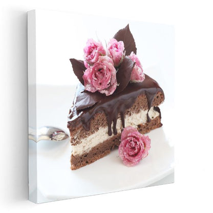 Çikolatalı Pasta - Gül Süslemeli Lezzet Kanvas Tablo