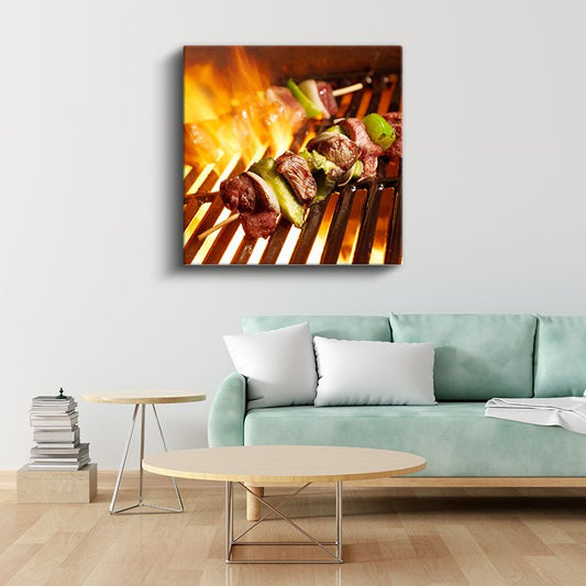 Mangal Keyfi - Ateşte Pişen Şiş Kebap Kanvas Tablo