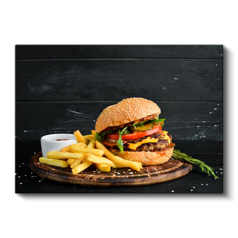 Klasik Hamburger - Patates Kızartması Eşliğinde Kanvas Tablo