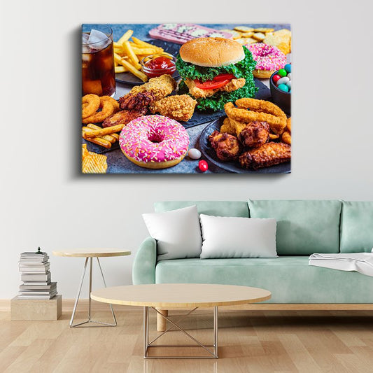 Fast Food Şöleni - Renkli Atıştırmalıklar Kanvas Tablo