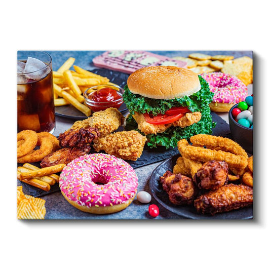 Fast Food Şöleni - Renkli Atıştırmalıklar Kanvas Tablo