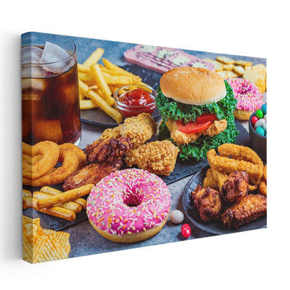 Fast Food Şöleni - Renkli Atıştırmalıklar Kanvas Tablo