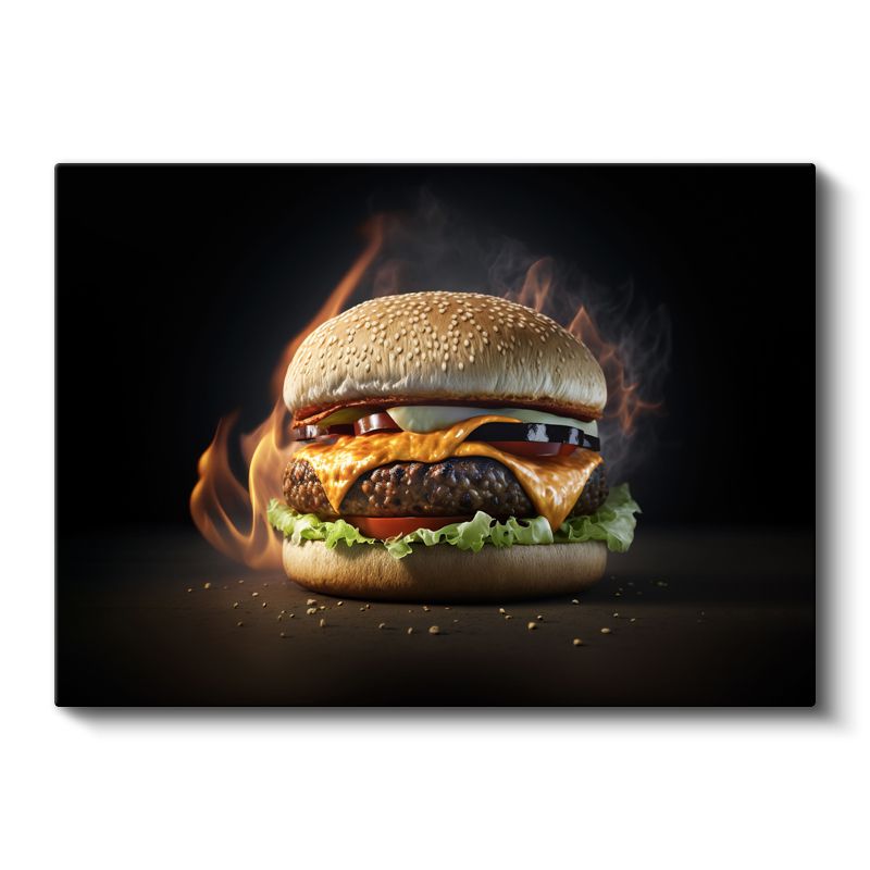 Alevli Burger - Eriyen Peynir Lezzeti Kanvas Tablo