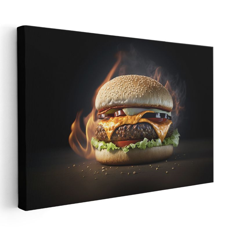 Alevli Burger - Eriyen Peynir Lezzeti Kanvas Tablo